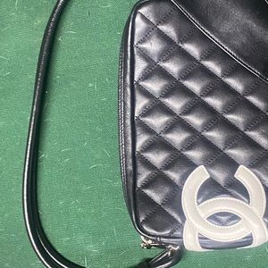 CHANEL Black Quilted Leather Cambon White CC Bag